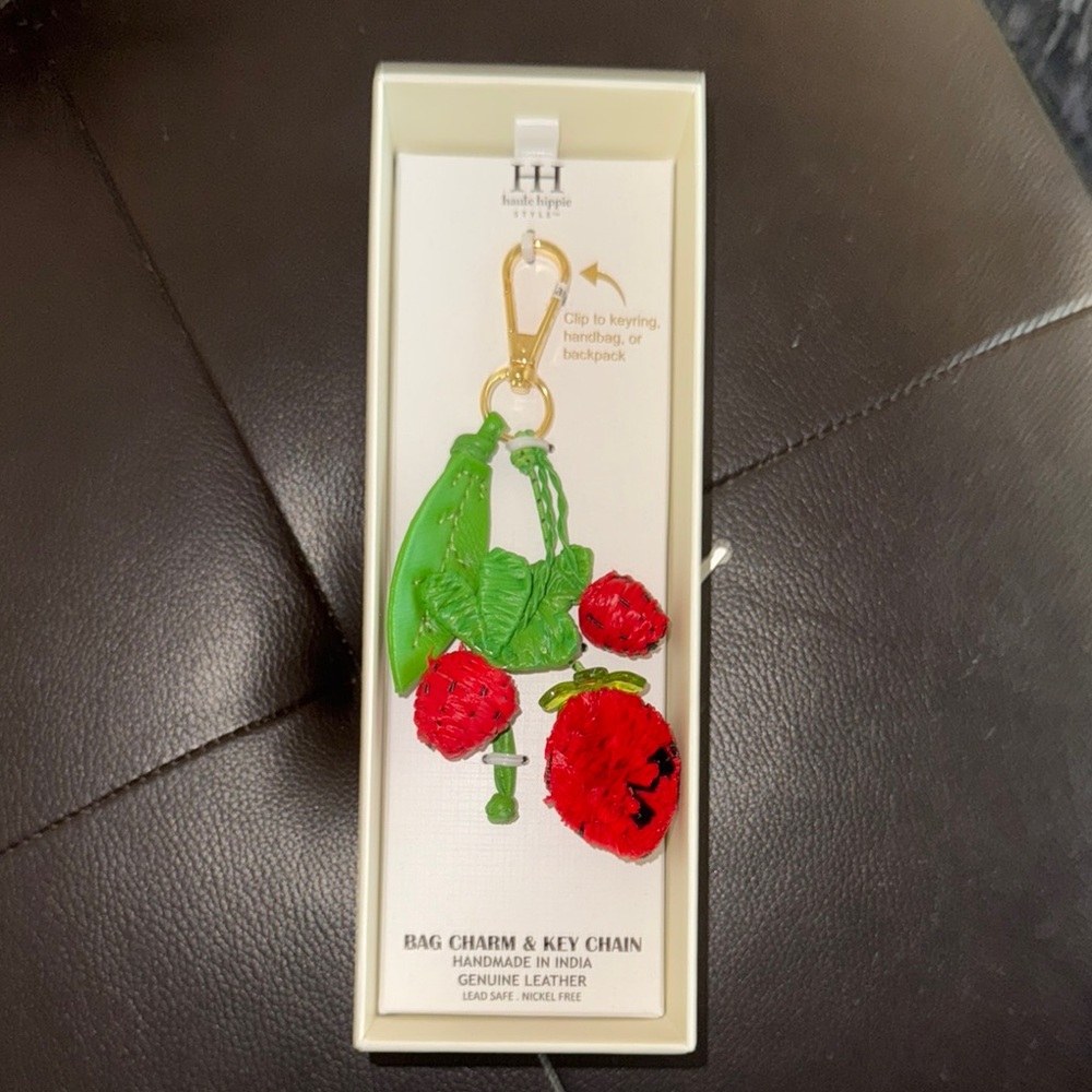 HH Leather Bag Charm with Red and Green Accents